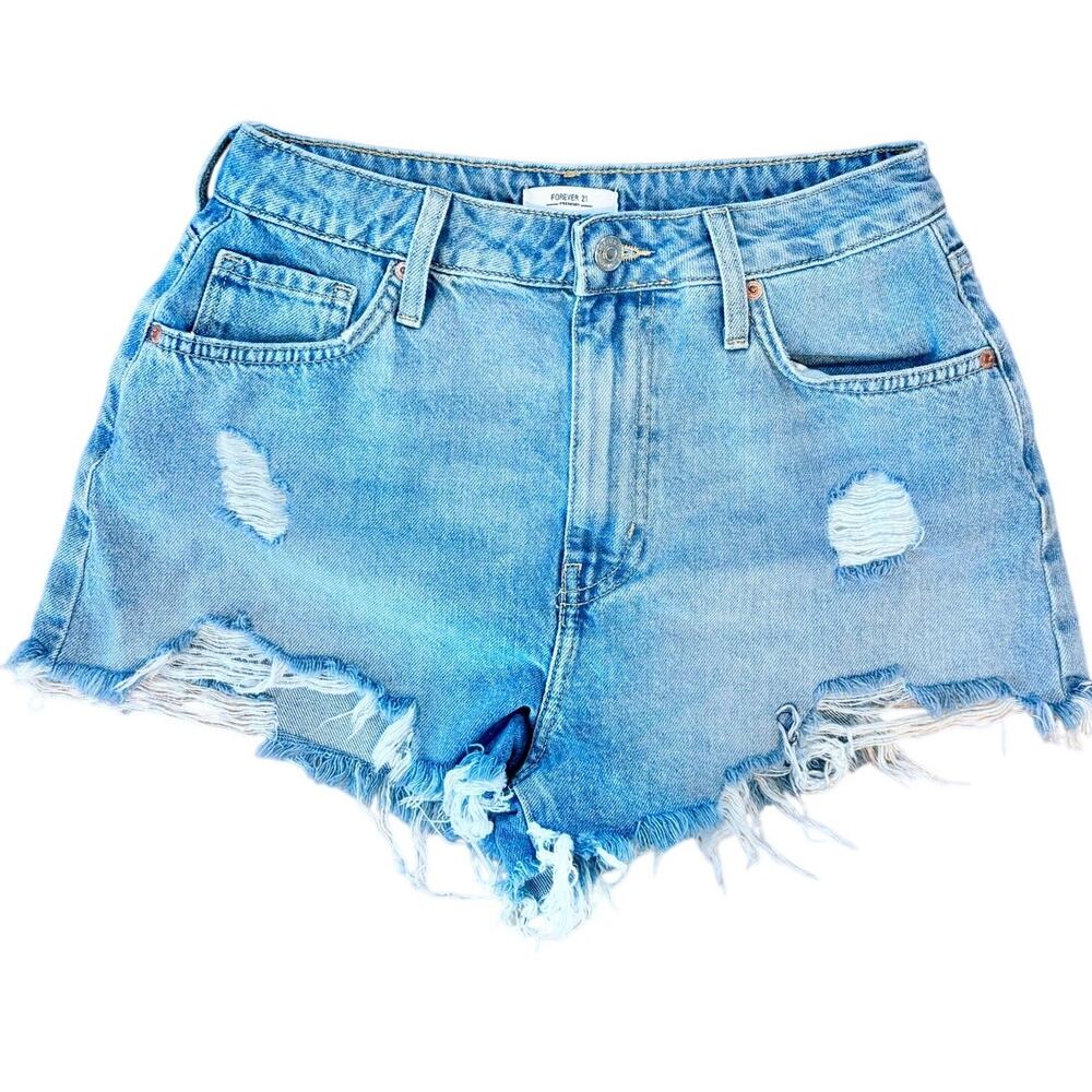 Forever 21 High Rise Distressed Cutoff Denim Shorts Light Wash Size 27